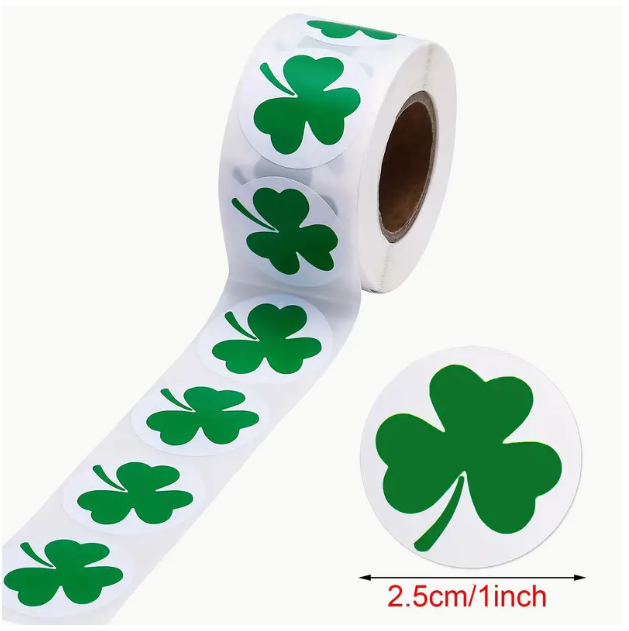 Roll of 500 Green Clover Stickers - ΡΟΛΟ ΜΕ 500 ΑΥΤΟΚΟΛΛΗΤΑ ΤΡΙΦΥΛΛΙΑ