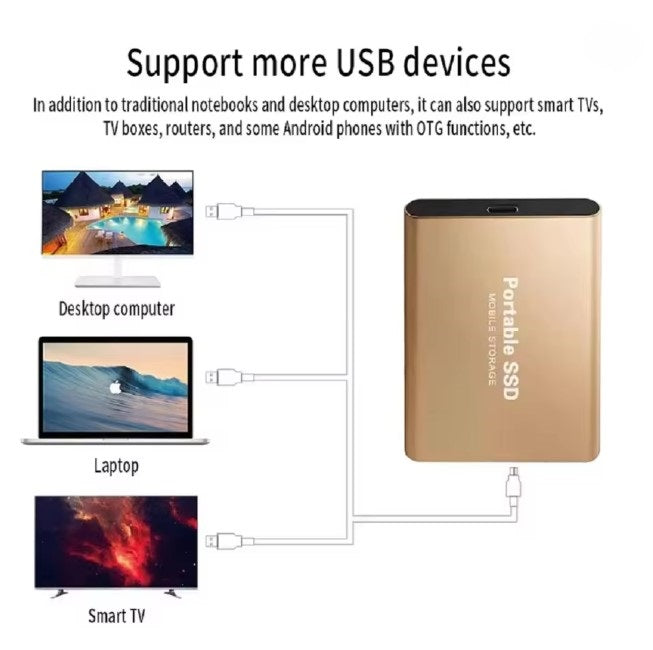 Portable SSD 2TB Original Hard Disk USB3.1 High Speed Hard Drive Type-C Solid Disk External SSD for Phone/Laptop/Mac/PC/TV