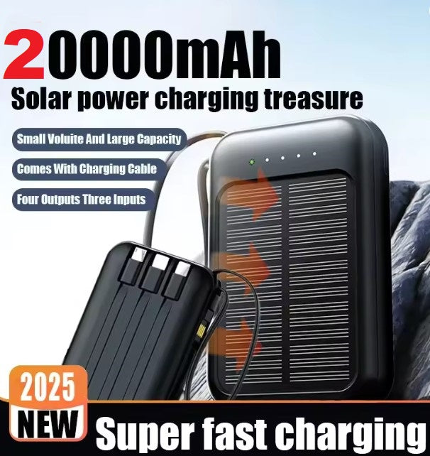 20000mAh Solar Power Bank Built Cables Fast Charger