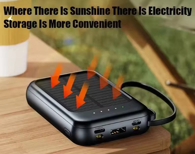 20000mAh Solar Power Bank Built Cables Fast Charger