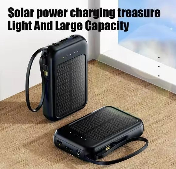 20000mAh Solar Power Bank Built Cables Fast Charger