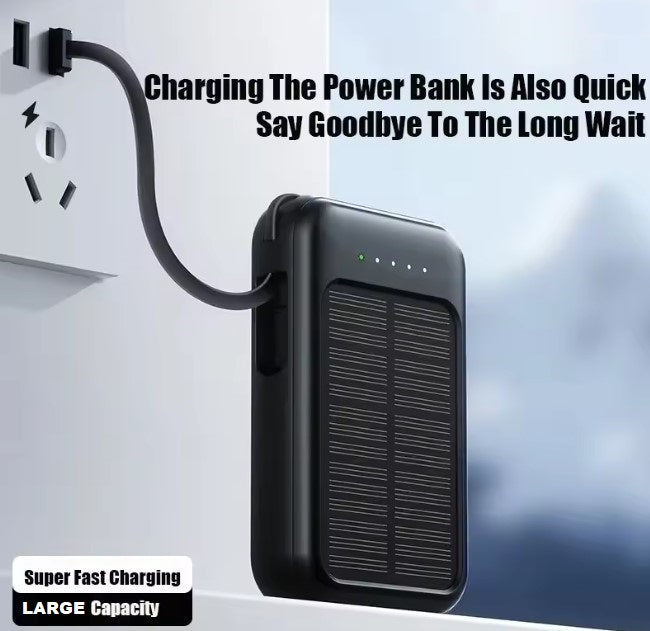 20000mAh Solar Power Bank Built Cables Fast Charger