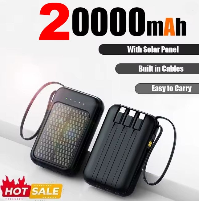 20000mAh Solar Power Bank Built Cables Fast Charger