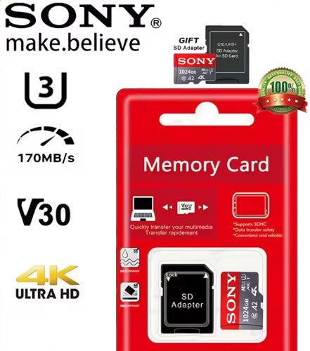 Sony Memory Card 1TB Micro SD TF U3 A2 Micro SD Reading Speed Class 10 Flash Micro Card For Phone, Camera and Drone