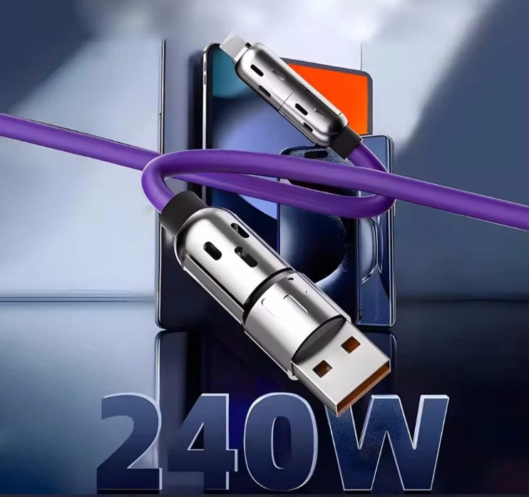 4-in-1 USB Charging Cable Fast Charging MAX 240W Lightning Multi Functional Aluminium Alloy 240W suitable for iPhone, Samsung, Android