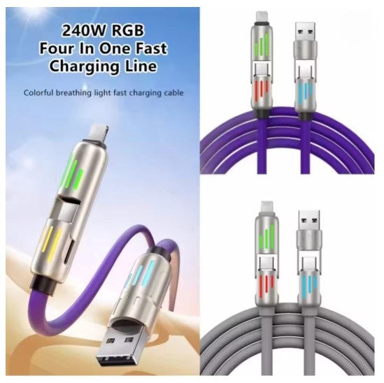 4-in-1 USB Charging Cable Fast Charging MAX 240W Lightning Multi Functional Aluminium Alloy 240W suitable for iPhone, Samsung, Android