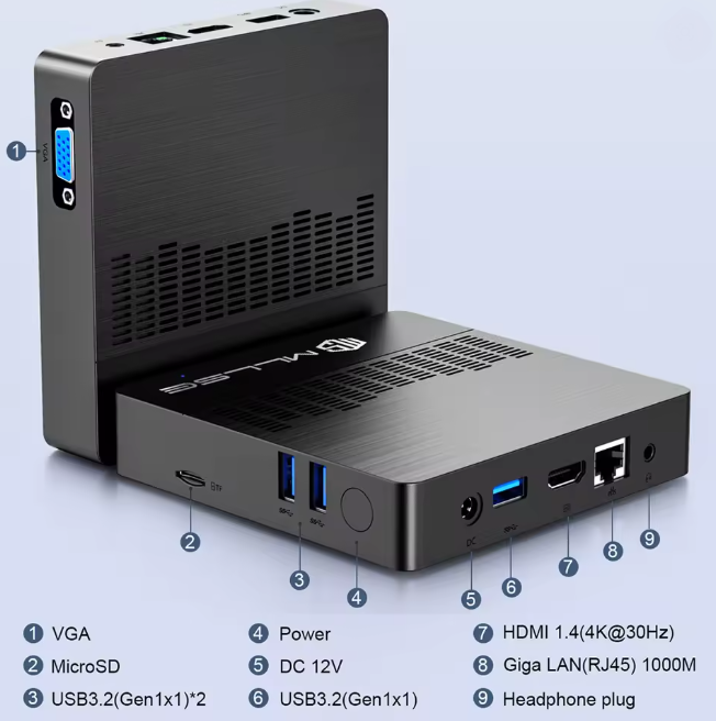 MLLSE Mini PC M2 Air Intel Gemini Lake N4000 Intel J3710 Windows 11 6GB RAM 128GB SSD - Dual-Band Wi-Fi Bluetooth USB Mini Computer
