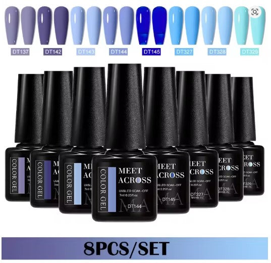 MEET ACROSS 8Pcs/Set Gel Nail Polish Set for All Season Neon Marcaron Green Red Series UV Gel Varnish Manicure Kit Nail Supplies