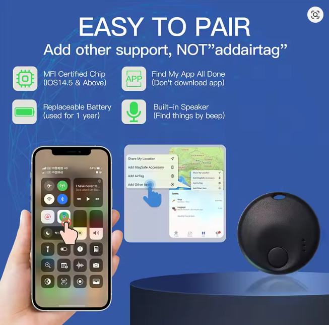 New Mini Smart Tag, Bluetooth Luggage Tracker. Works with App Find My (iOS Only – Not Android), Item Locator for Key, Luggage, Backpack, Pet, Children