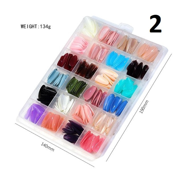 288pcs/box Colourful Fake Nails Acrylic Full Cover Nail Tips Ballet Wear Nail Press on Nails with Gel DIY Manicure Tools