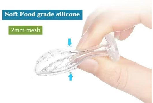 Clear silicone mesh with soft food grade silicone label and 2mm mesh text.