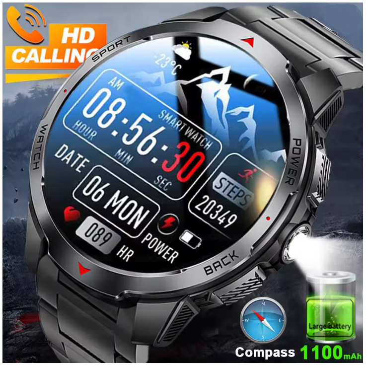 The best smartwatch at an incredible price - Military Outdoor Smart Watch Men 1.7inch Screen Compass Bluetooth Call 3ATM Waterproof  1100mAh Super Capacity Battery Need charge after one week or more!