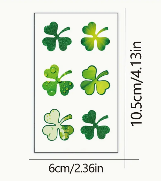 Temporary Clover Tattoos - Waterproof set of 6 - Προσωρινά Τατουάζ Τριφύλλι Σετ των 6